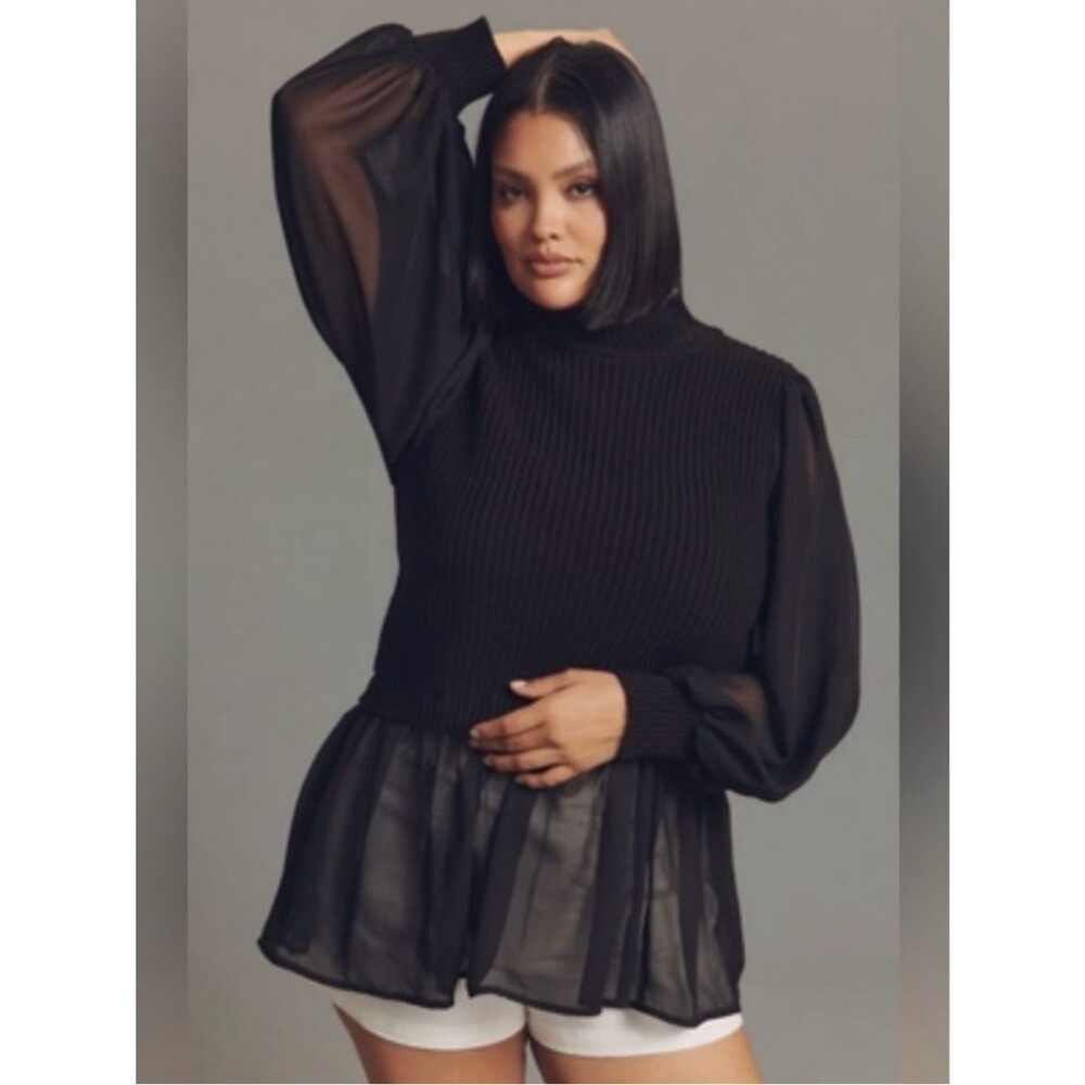 ELOQUII Twofer Chiffon Peplum Sweater Black Plus 18/20 NWT